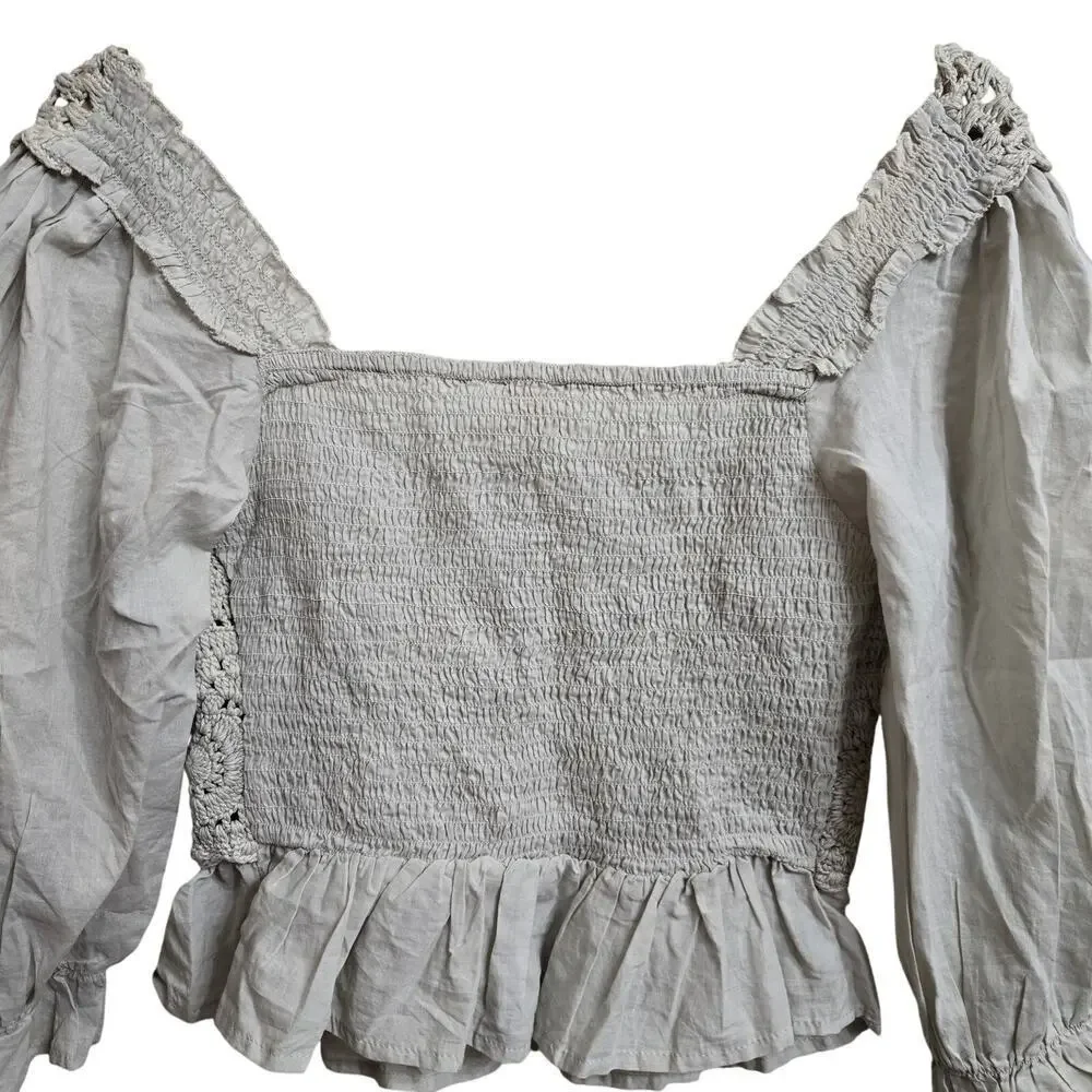 NWT Rebellion Again Womens Crochet Blouse Size Small Boho Peasant Ruffle Hippie